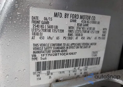 2016 Ford F-250 Xlt from USA, damaged, VIN 1FT7W2BT1GEA10937